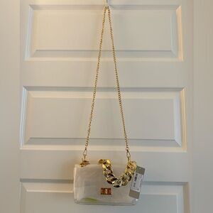 NWT Boutique CLEAR Shoulder Bag with chunky gold chain.